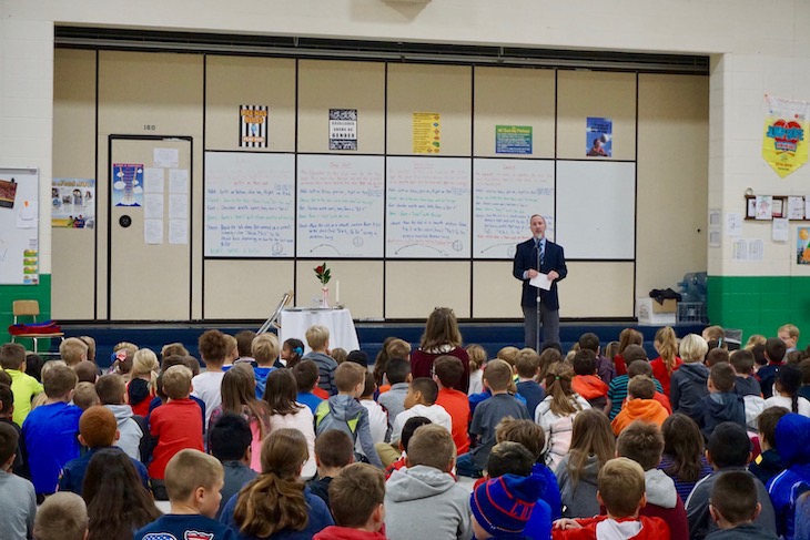 <p>AGS Principal Dr. Tim McDermott led the Veterans Day Ceremony.</p>
