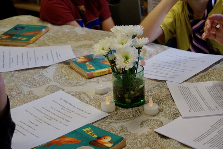 <p>To set the tone for a dining adventure, AGS fourth-grade teacher, Ellen Stewart, set each table with a centerpiece and flameless candles. </p>
